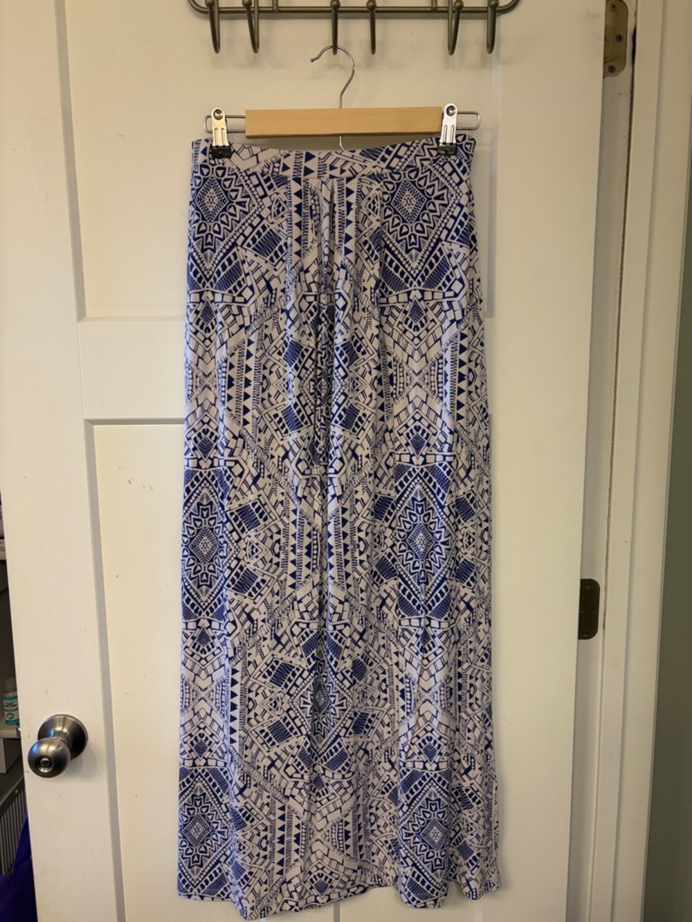 Cynthia Rowley Blue and White Aztec-Print Maxi Skirt